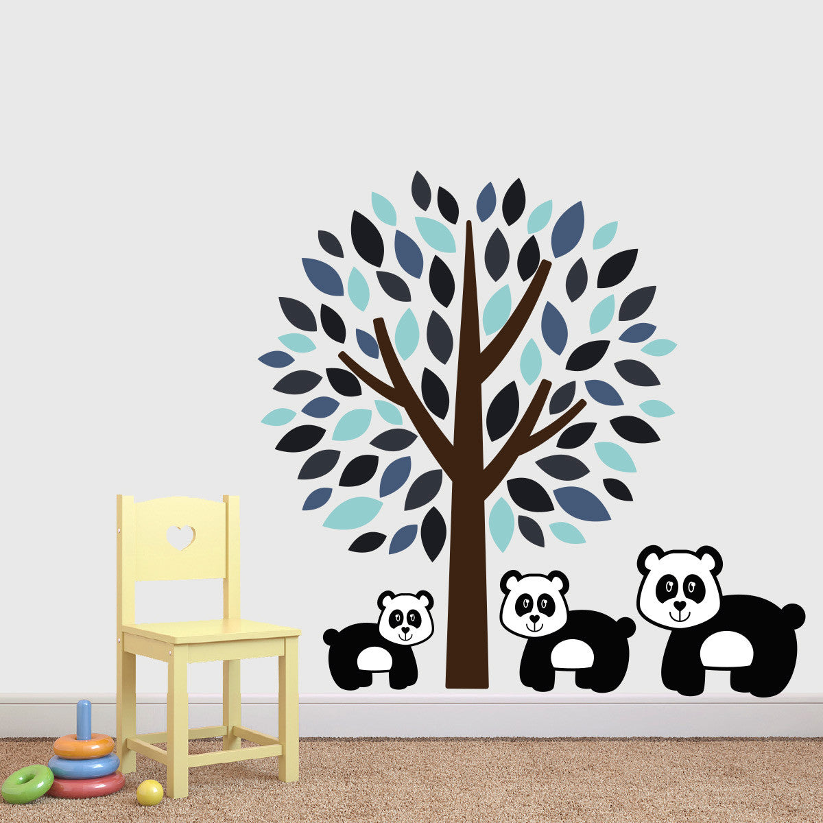 Blue Tree With Panda Wall Decal