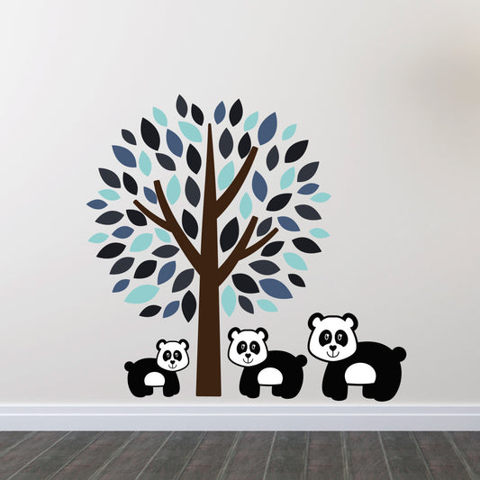 Blue Tree With Panda Wall Sticker