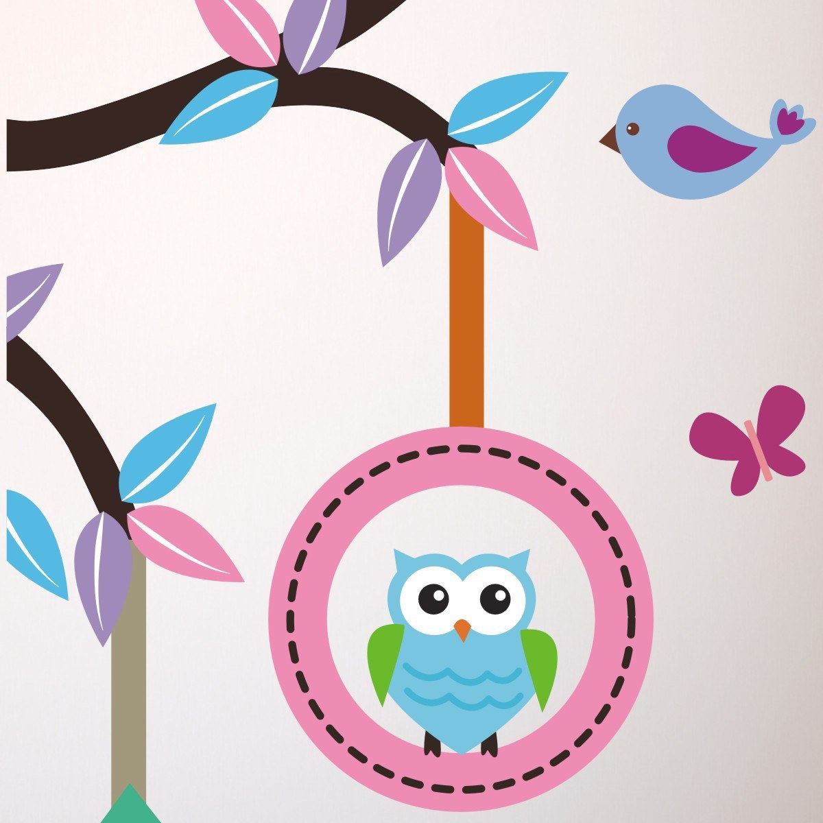 Branch With Owls Birds Butterflies Wall Transfer