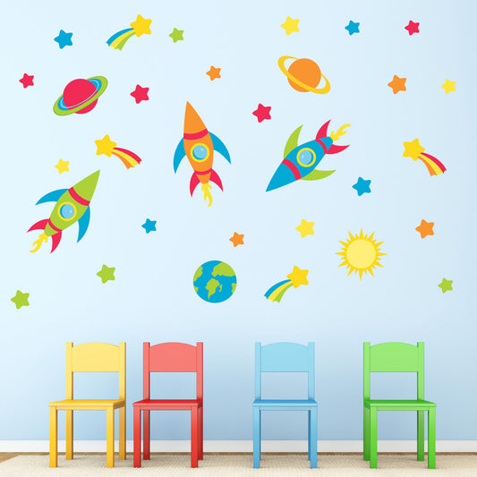 Bright Space Rocket Wall Decals