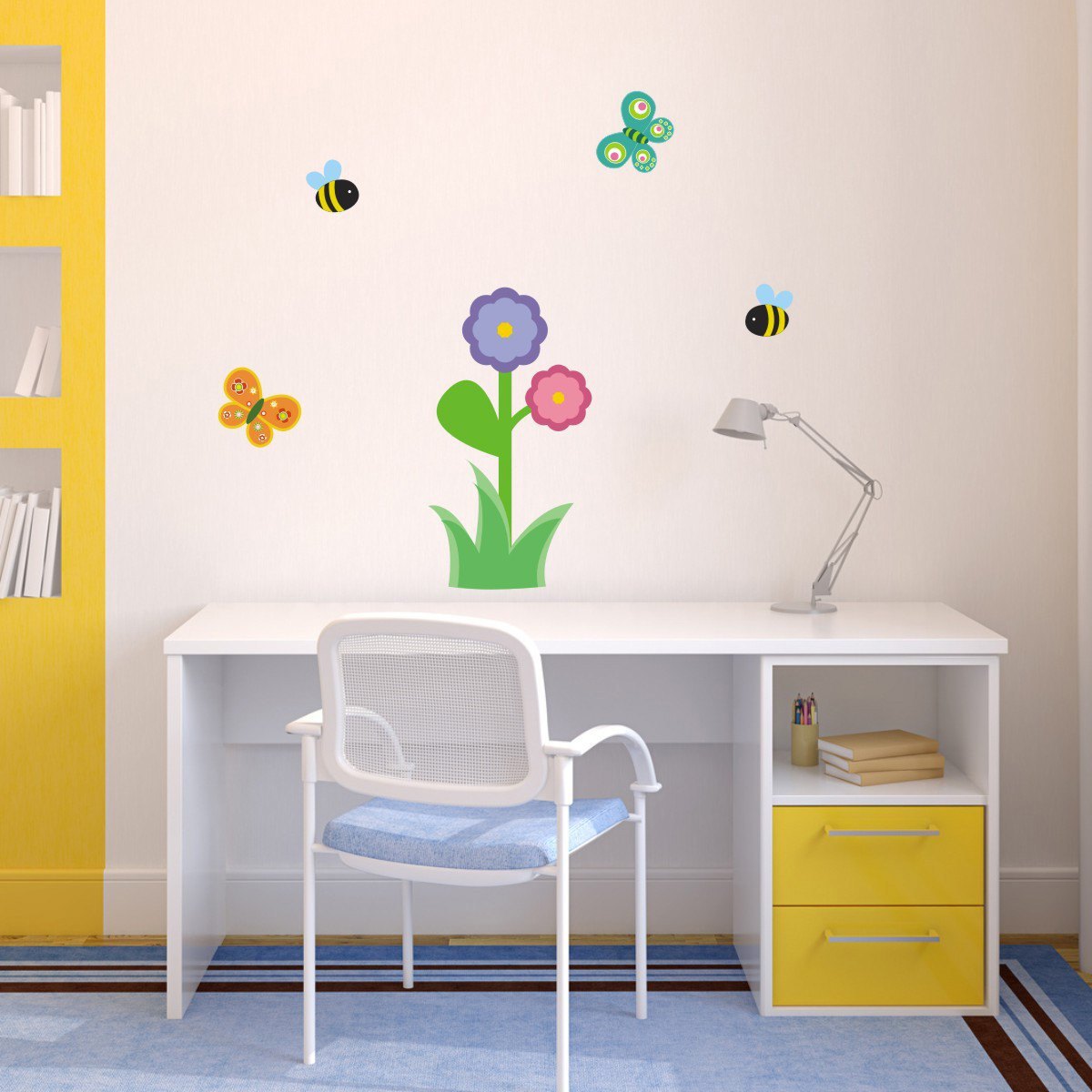 Flower With Bees and Butterflies Wall Decal