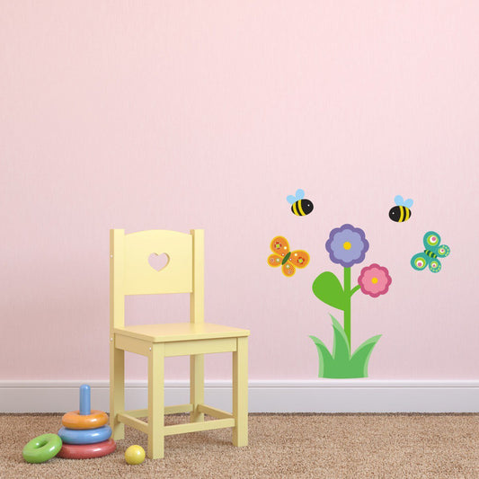 Flower With Bees and Butterflies Wall Sticker