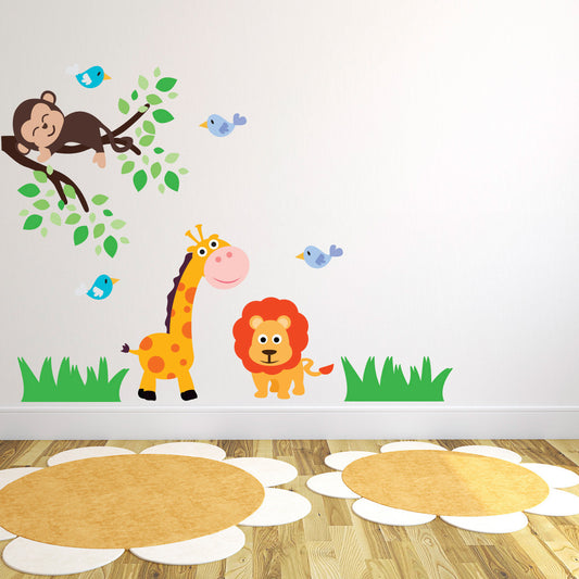 Giraffe Lion and Monkey Branch Wall Sticker