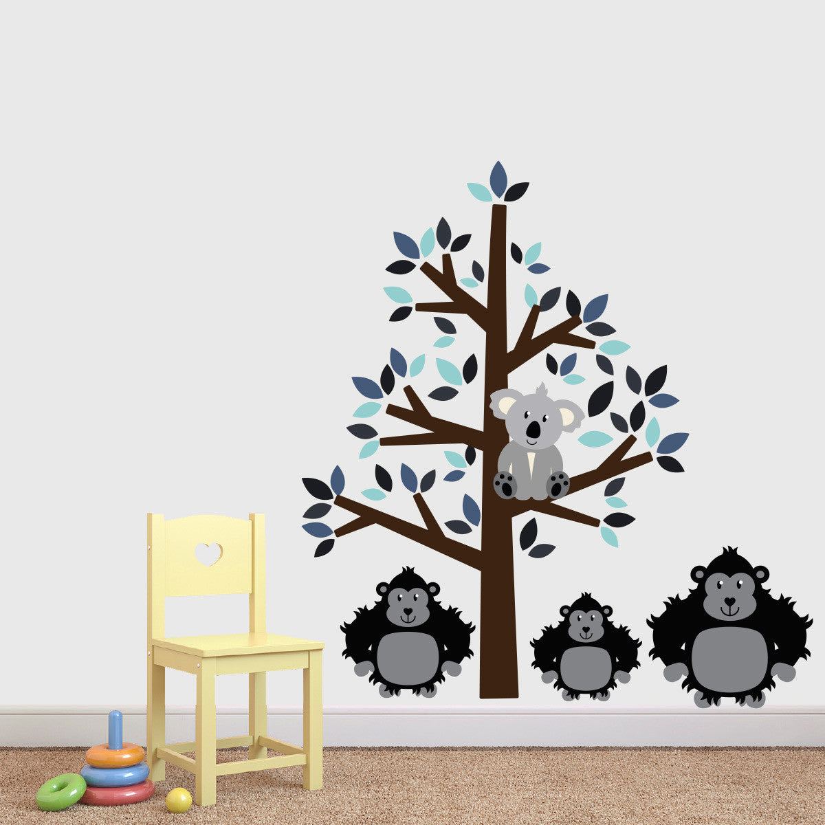 Blue Tree With Gorillas Wall Art