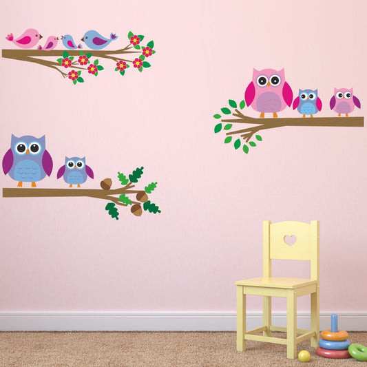Owl and Birds On Branches Wall Sticker