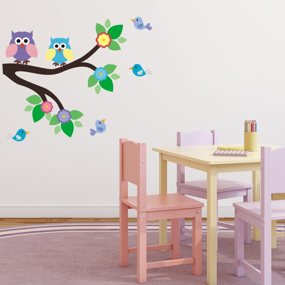 Owls On Branch Wall Sticker