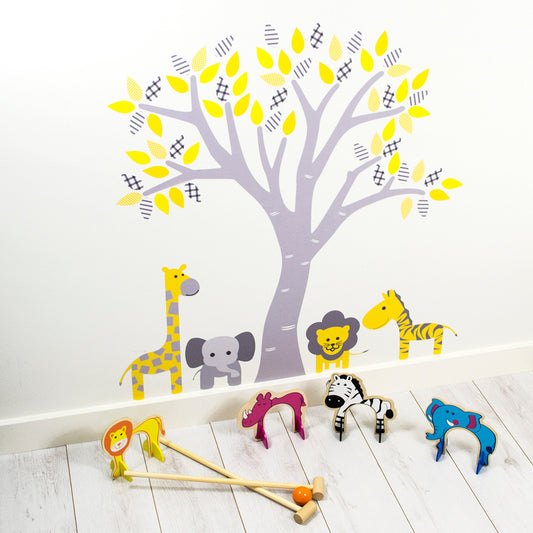 Pastel Tree With Jungle Animals Wall Sticker