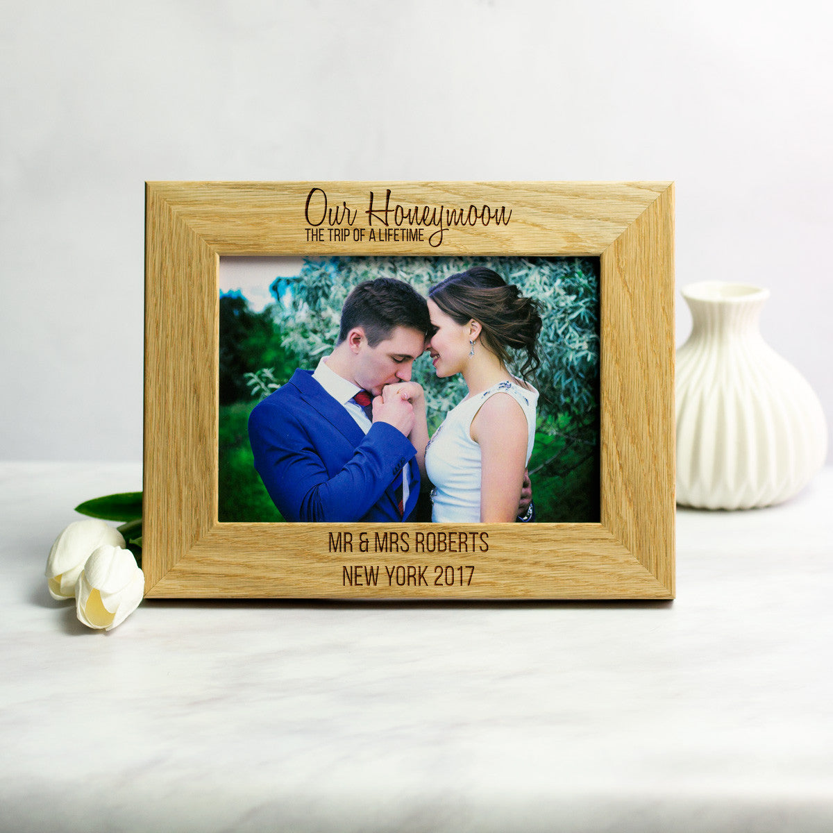 Personalised Honeymoon Oak Photo Frame Gift