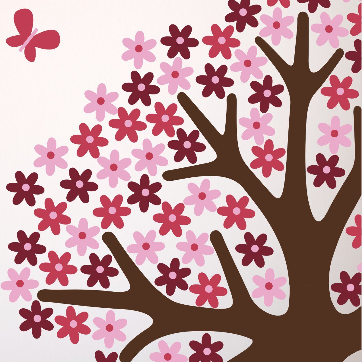 Pink Flower Tree With Butterflies Wall Transfer