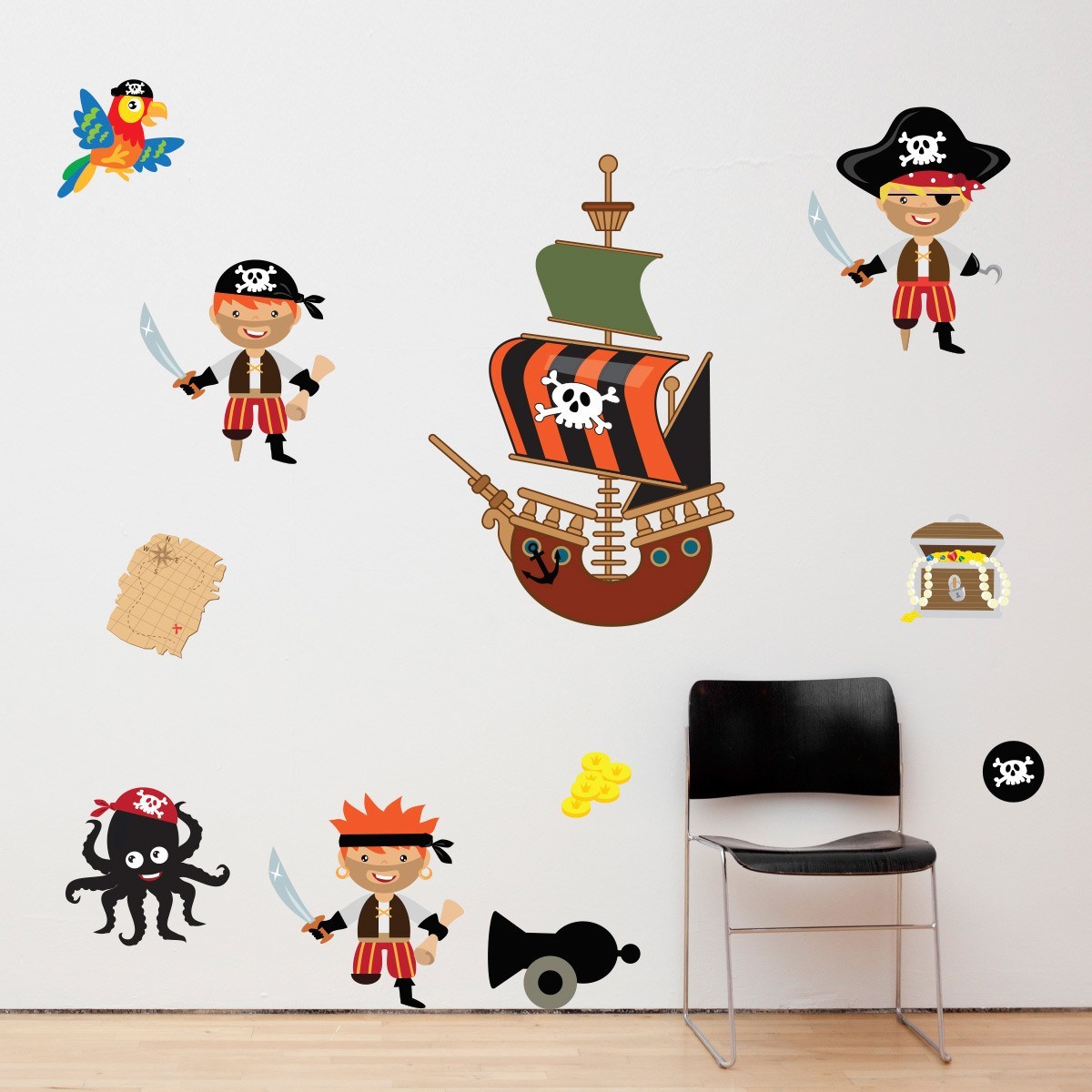 Pirates With Ship and Treasure Wall Art