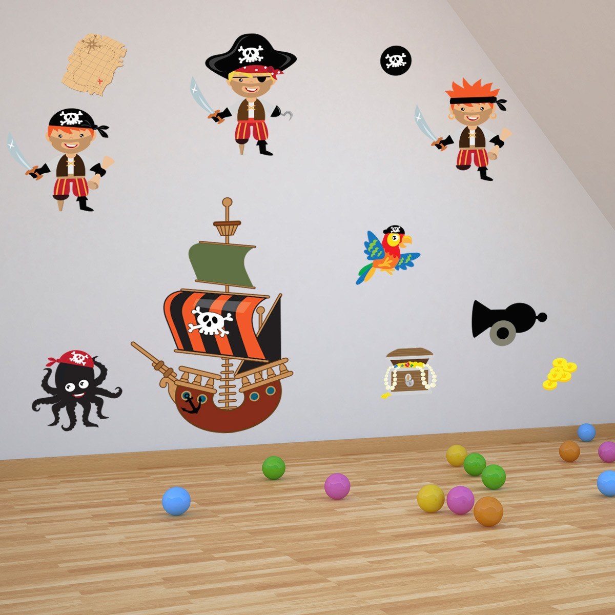 Pirates With Ship and Treasure Wall Decal