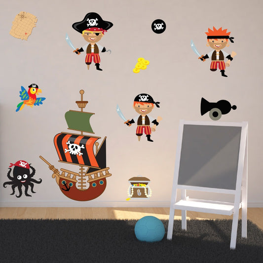 Pirates With Ship and Treasure Wall Sticker