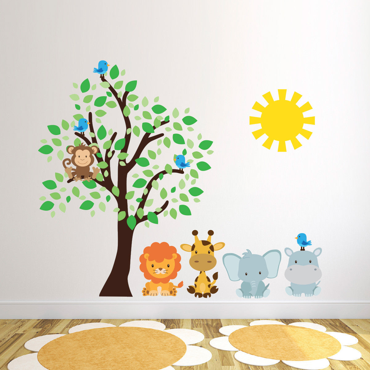 Safari Animals With Tree and Sun Wall Art