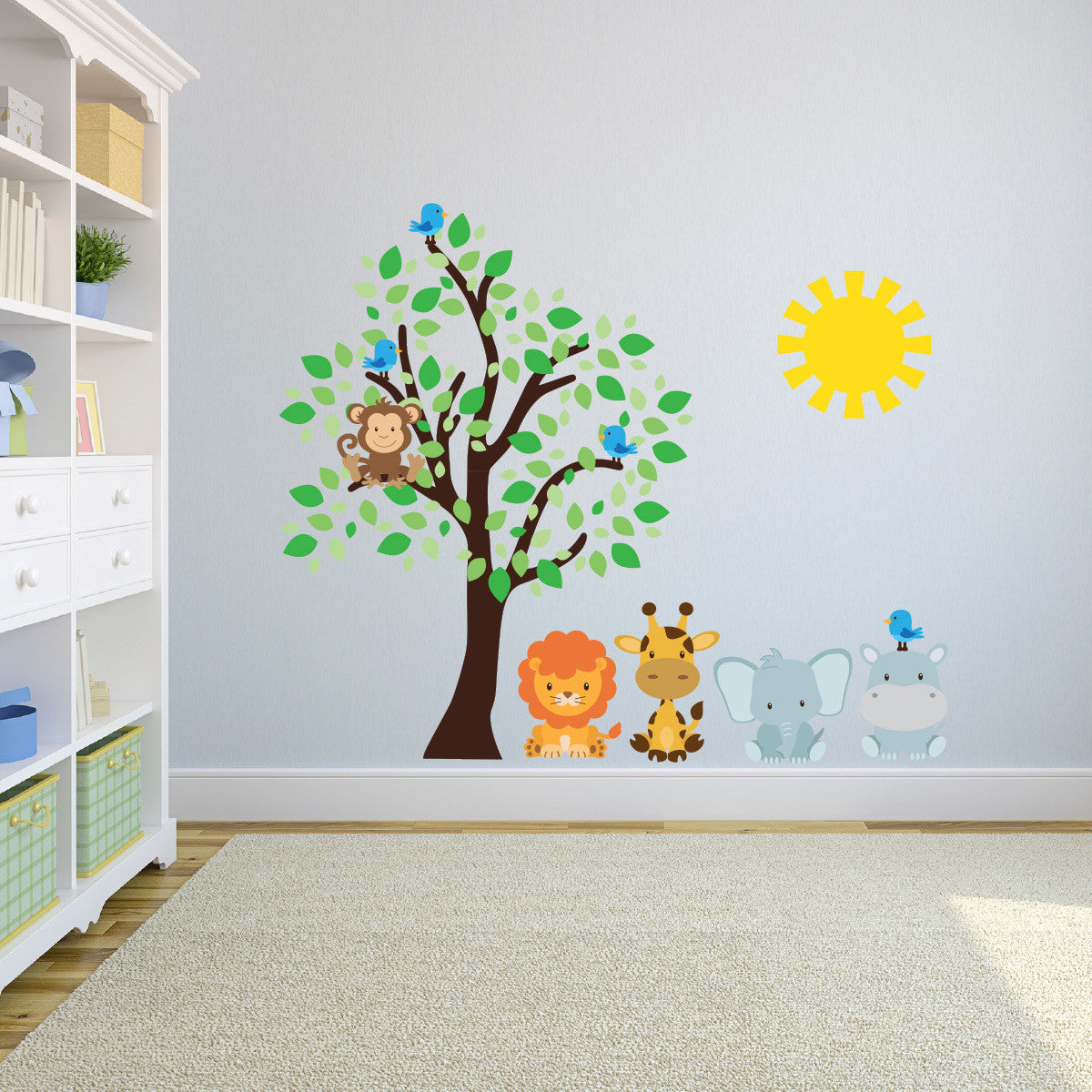 Safari Animals With Tree and Sun Wall Decal