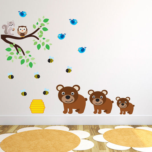 Three Bears With Branch Wall Sticker