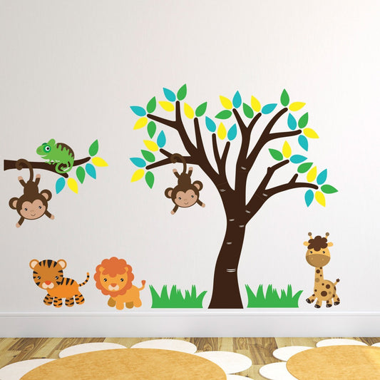 Tree and Branch With Jungle Animals Wall Sticker