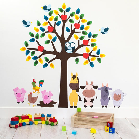 Tree With Farmyard Animals Wall Sticker