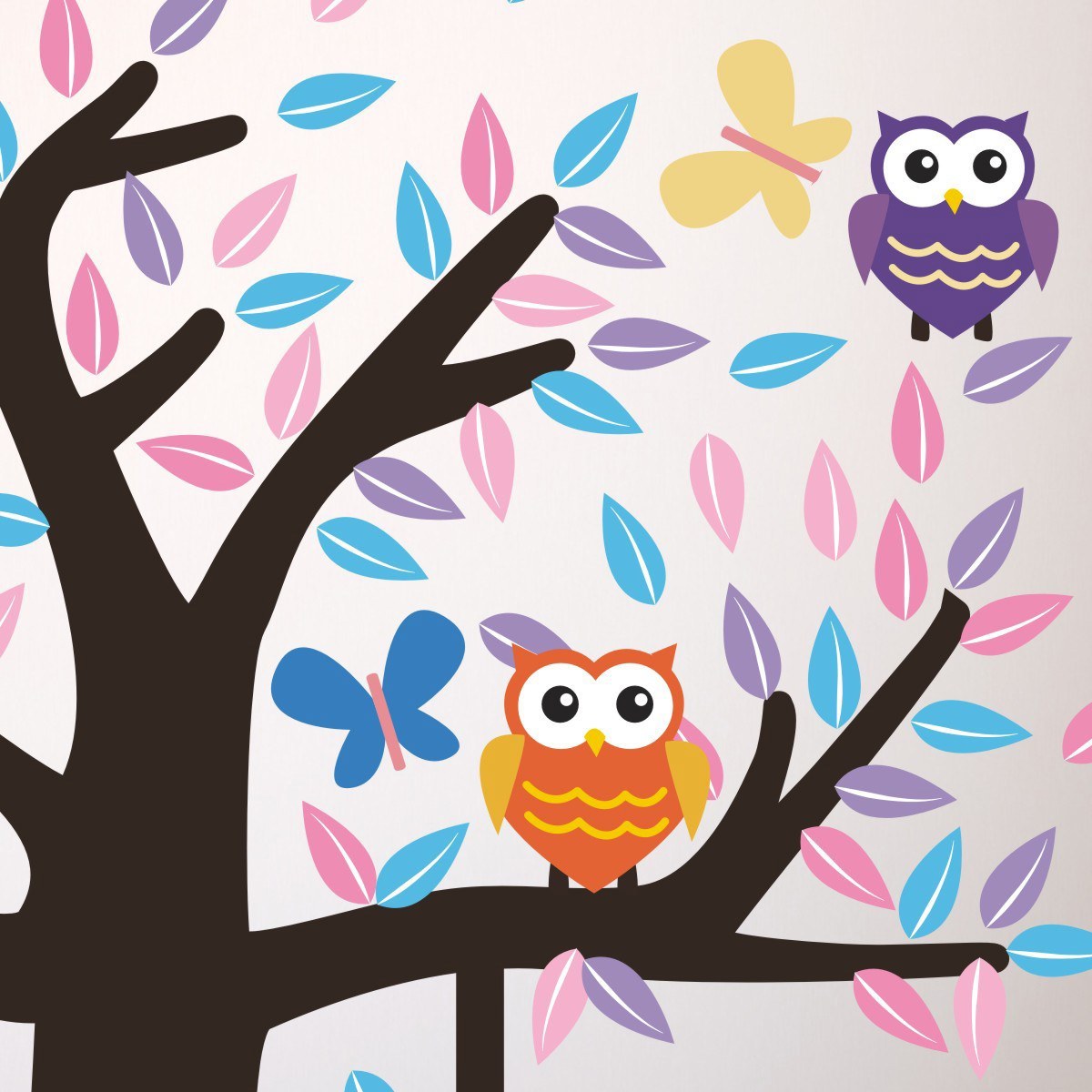 Tree With Owls and Butterflies Wall Art Sticker