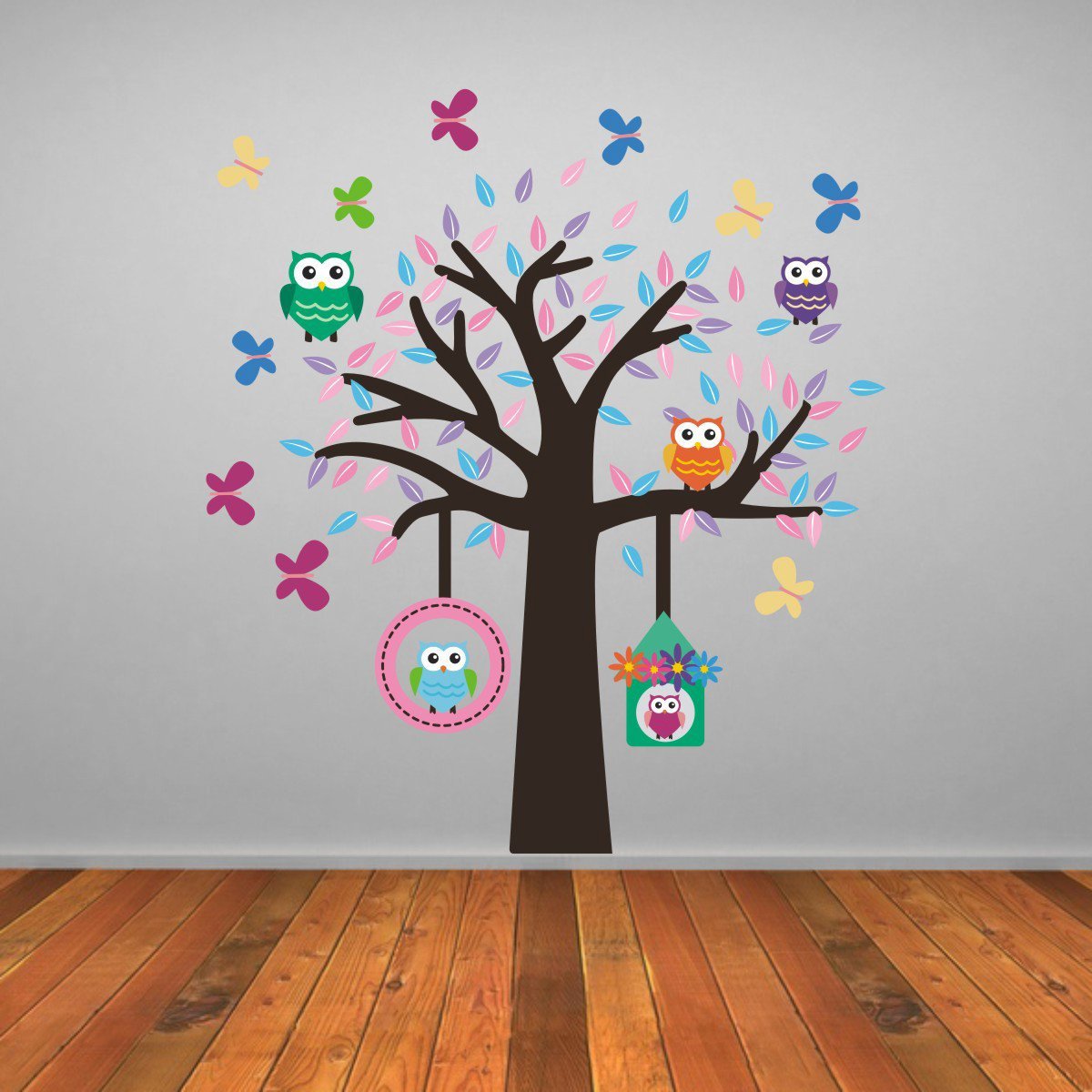 Tree With Owls and Butterflies Wall Art