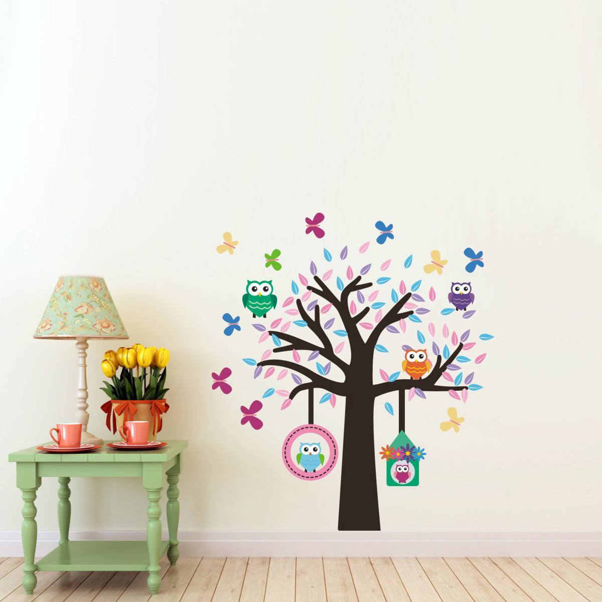 Tree With Owls and Butterflies Wall Transfer