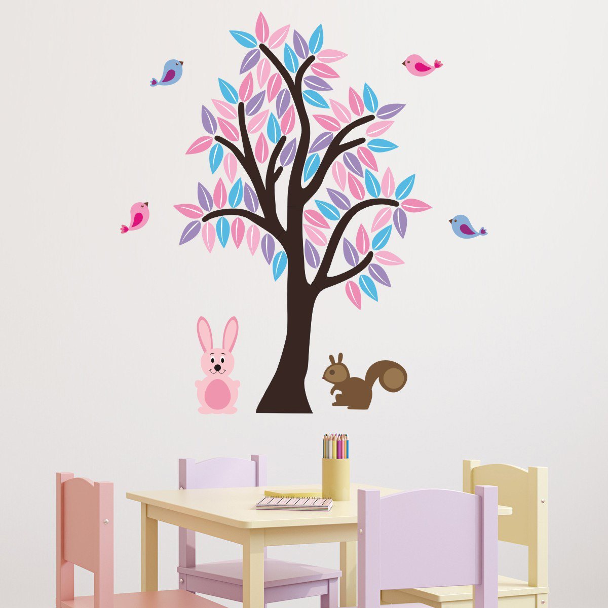 Tree With Rabbit, Squirrel and Birds Wall Art