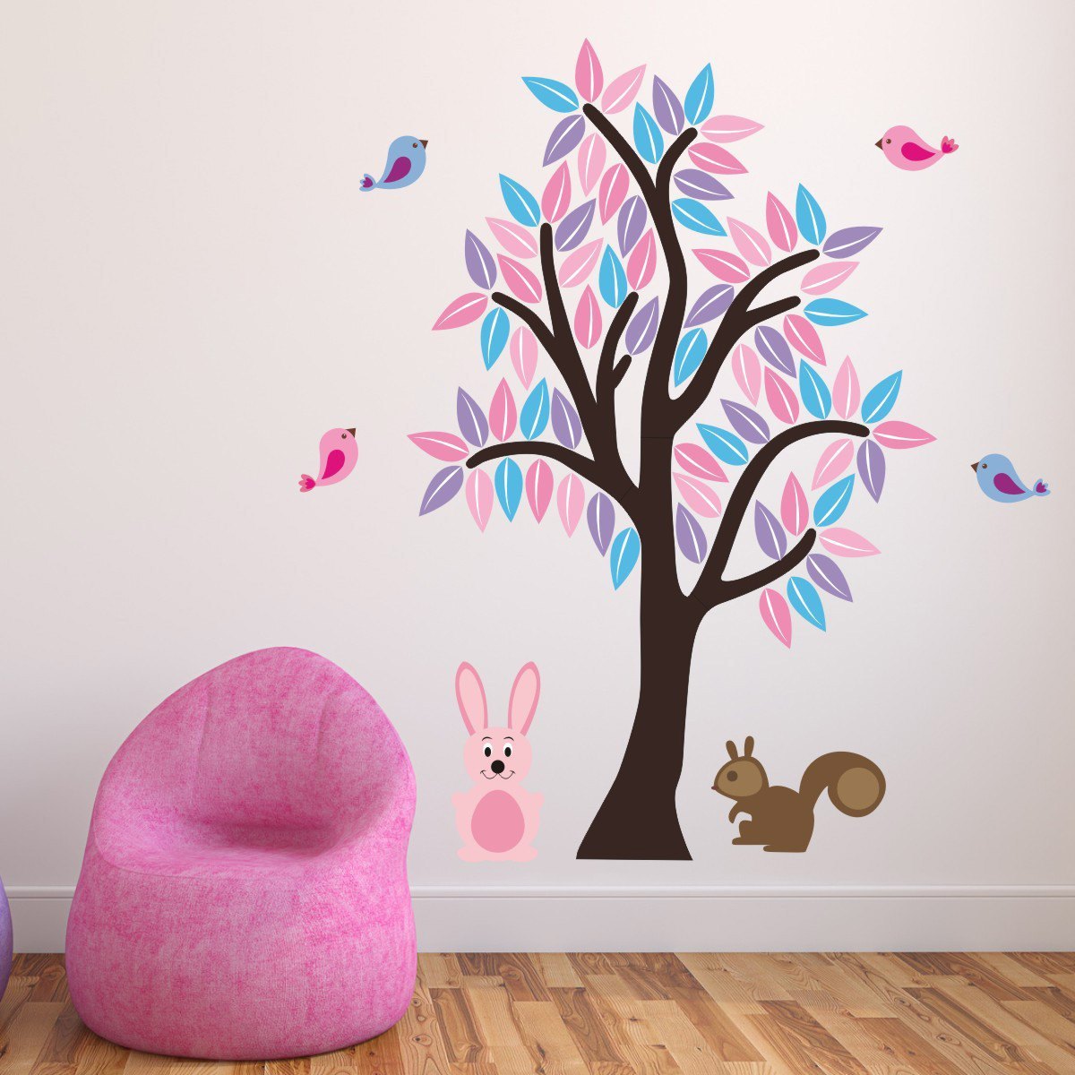 Tree With Rabbit, Squirrel and Birds Wall Decal