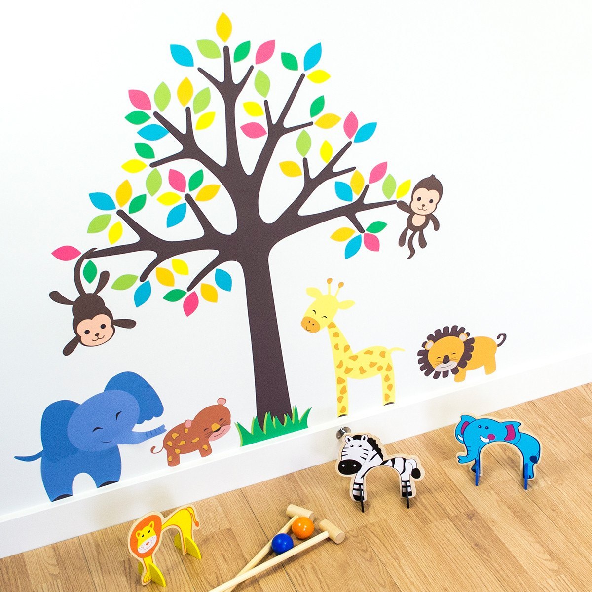 Tree With Safari Animals Wall Art