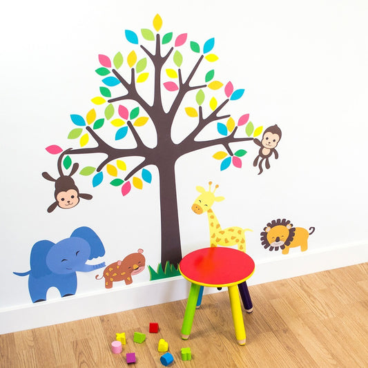 Tree With Safari Animals Wall Stickers