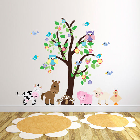 Tree With Farm Animals Wall Decal